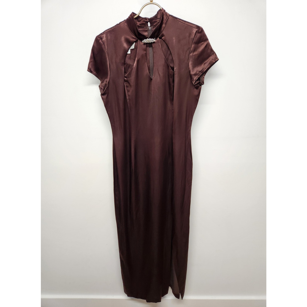 Vintage Gunne Sax By Jessica McClintock Women's Brown Maxi Satin Dress, Sz 13/14